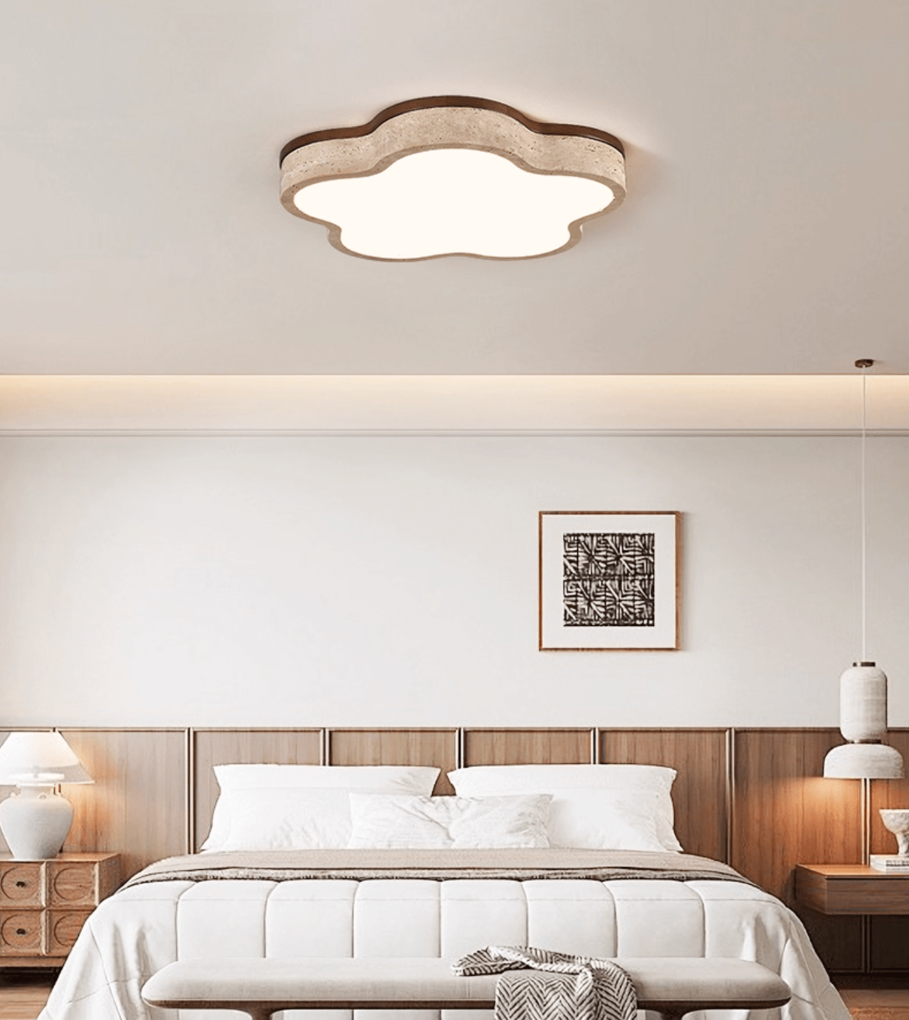 Yuki Marshmallow Five-Petal Cloudline Yellow Travertine Ceiling Lamp