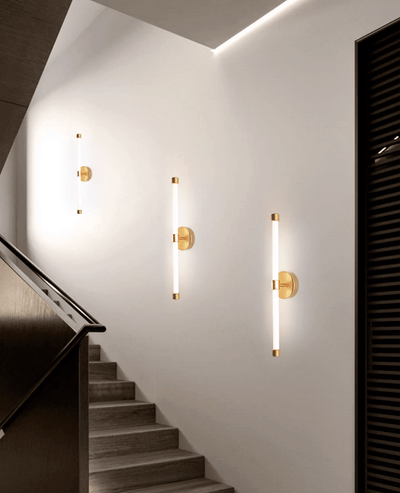 Voske Vertical Tube Minimalist Brass Wall Lamp