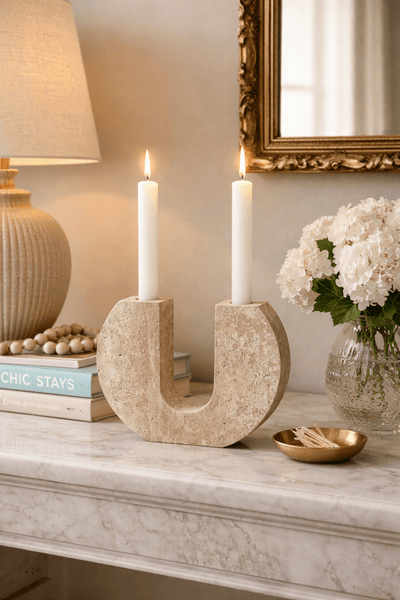 Stone Reliquary travertine Candle Holder