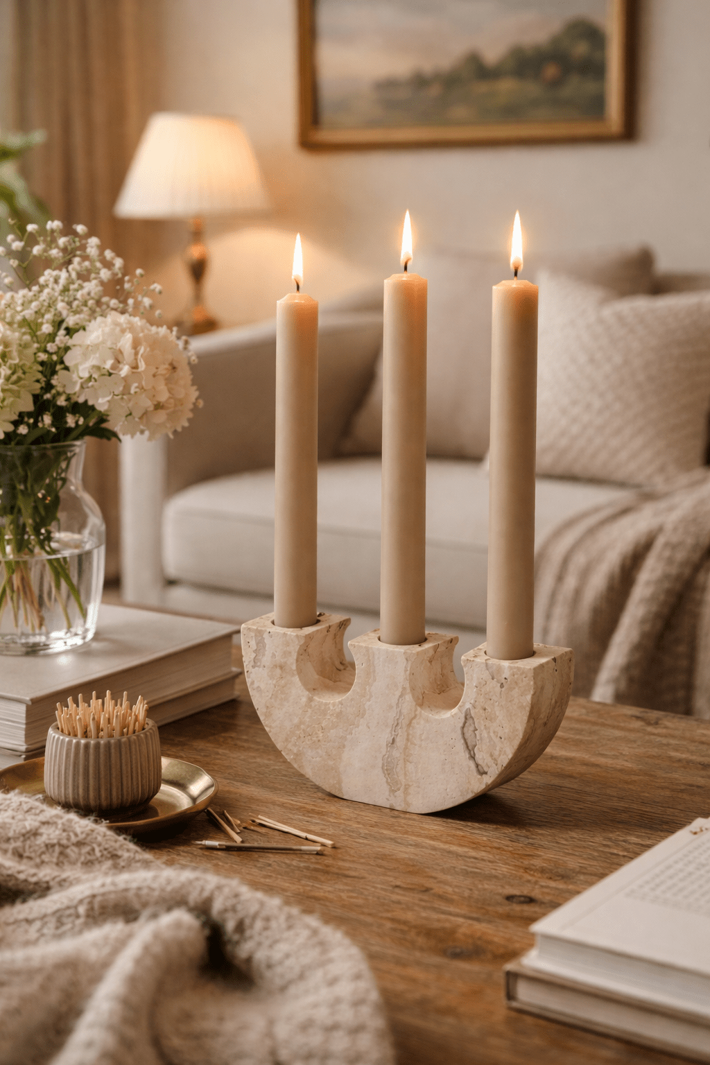 Stone Reliquary travertine Candle Holder