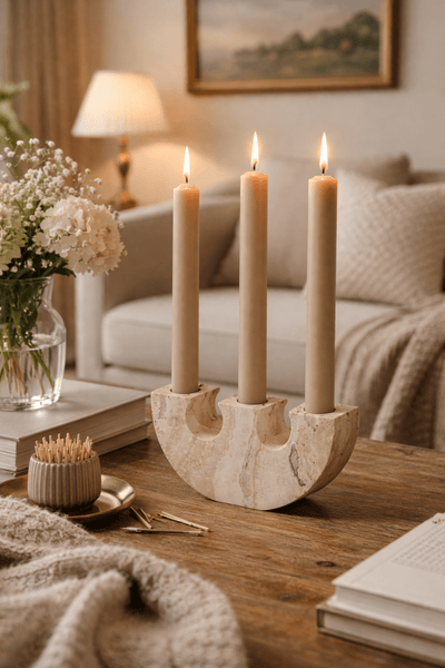 Stone Reliquary travertine Candle Holder