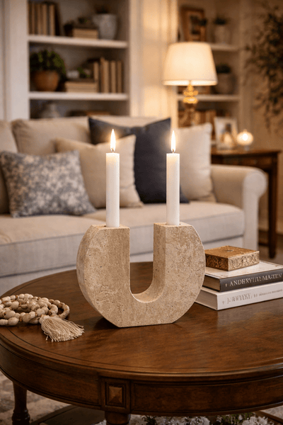 Stone Reliquary travertine Candle Holder