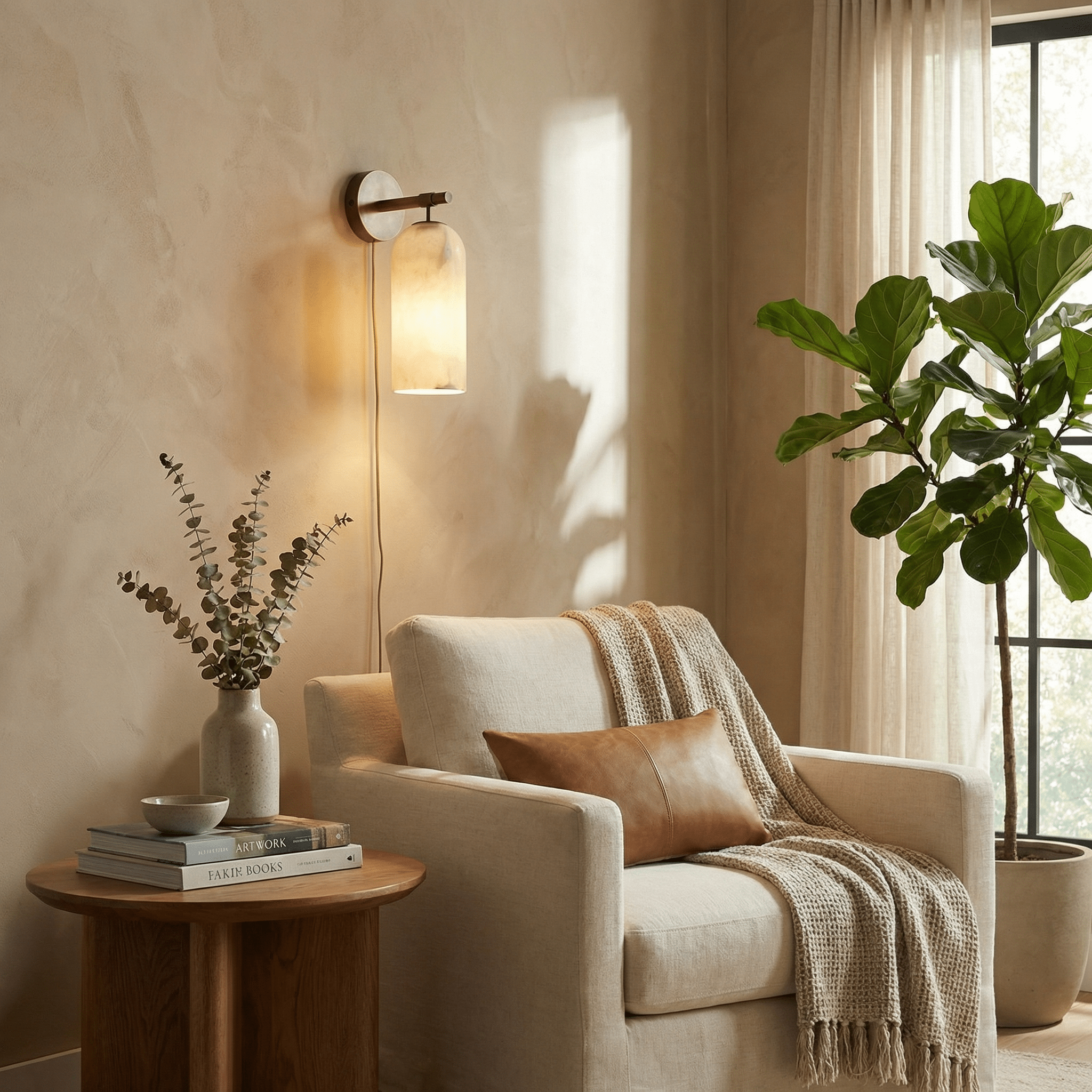 Everwell Pillar Alabaster Plug In Indoor Wall Light