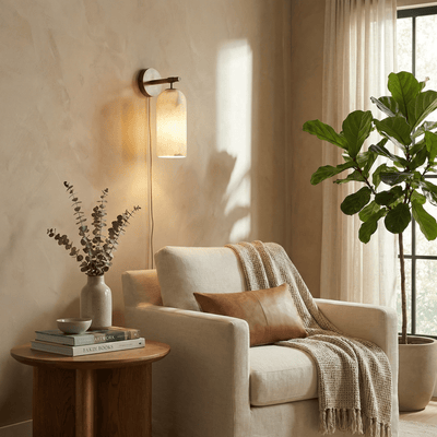 Everwell Pillar Alabaster Plug In Indoor Wall Light