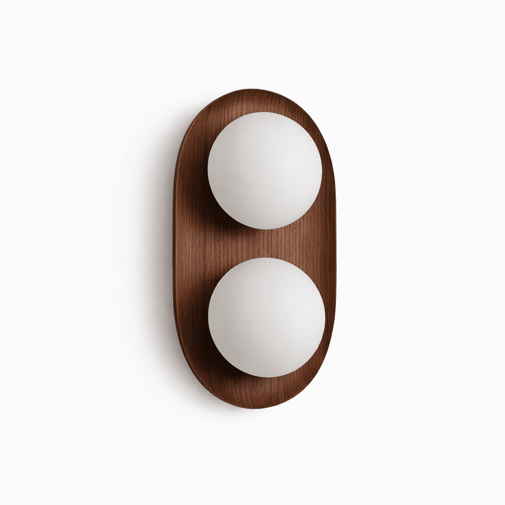 Twin Orb Oak Wall Light