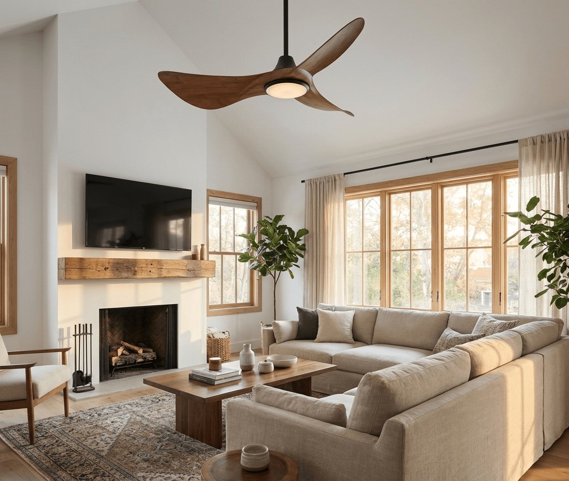 Riniaya Sculpted Wood Ceiling Fan Light