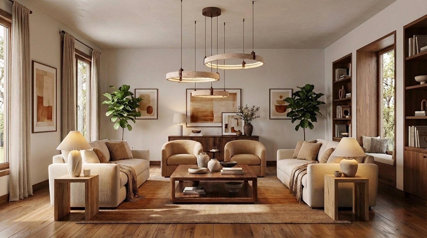 Celestial Orbit Travertine Ring Chandelier