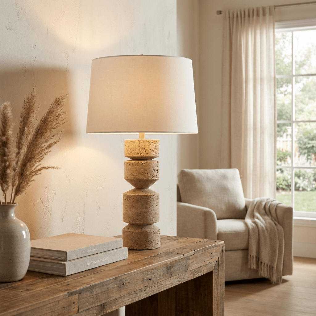 Tessara Travertine Table Lamp