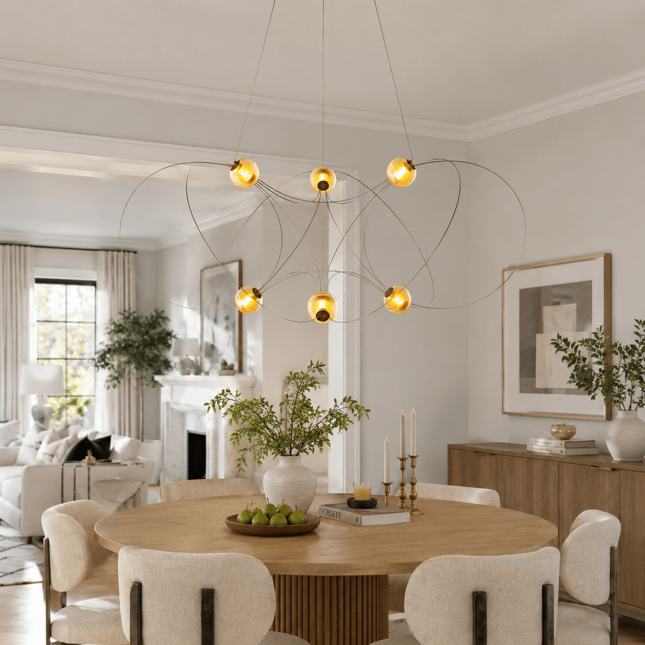 Amber Glass Orb Loop Chandelier