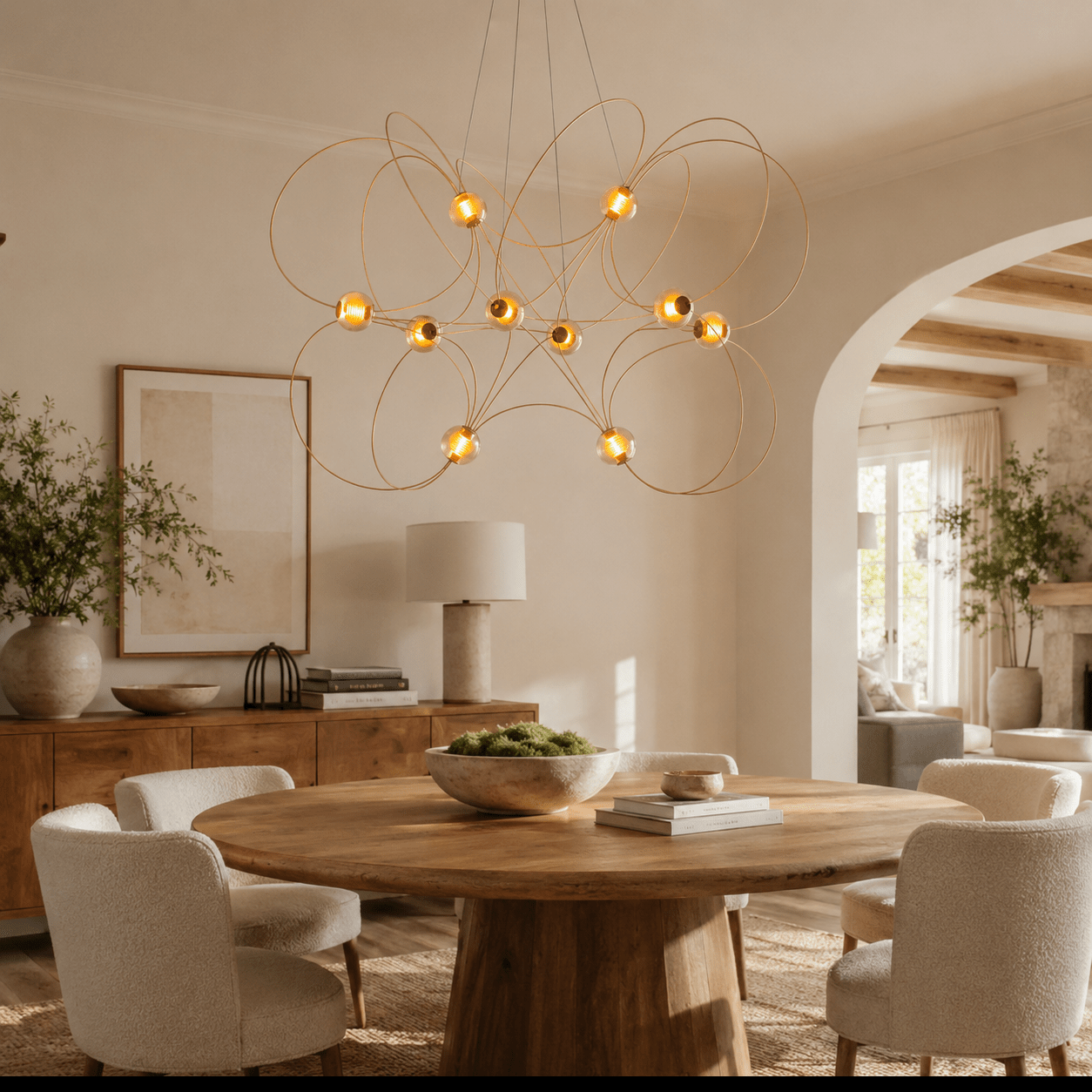 Amber Glass Orb Loop Chandelier
