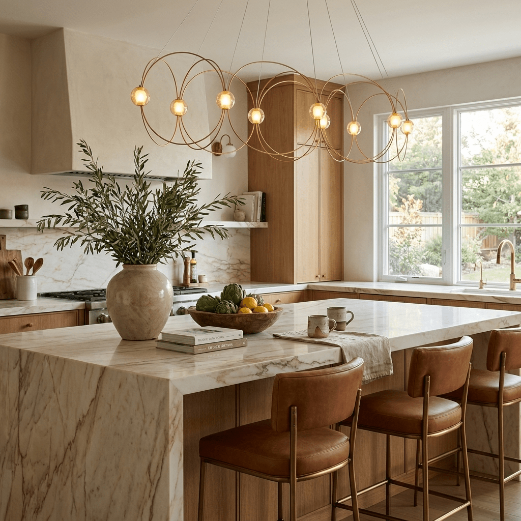 Amber Glass Orb Loop Chandelier