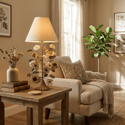 Sculpted Metal Floral Table Lamp