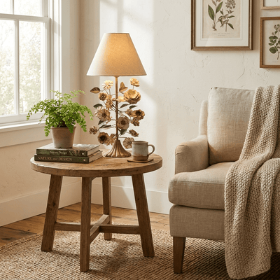 Sculpted Metal Floral Table Lamp