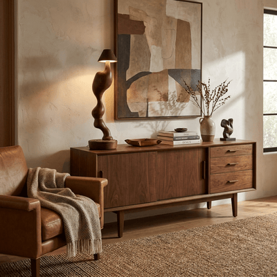Carved Wood Cordless Table Lamp