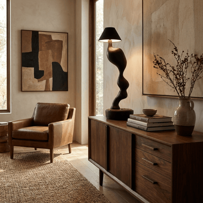 Carved Wood Cordless Table Lamp