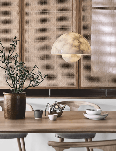 Alabaster Bud Dome Brass Pendant Light