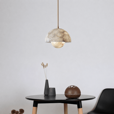 Alabaster Bud Dome Brass Pendant Light