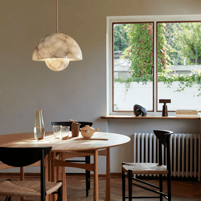 Alabaster Bud Dome Brass Pendant Light