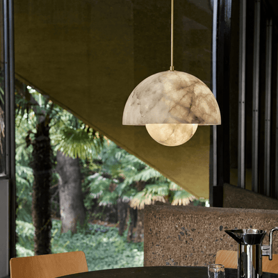 Alabaster Bud Dome Brass Pendant Light