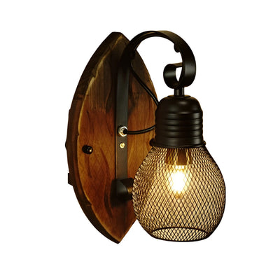 Elwin Antique Industrial Iron Wood Wall Light