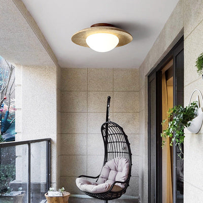 Arisha Retro Stone Wood Flush Mount Ceiling Light Hallway
