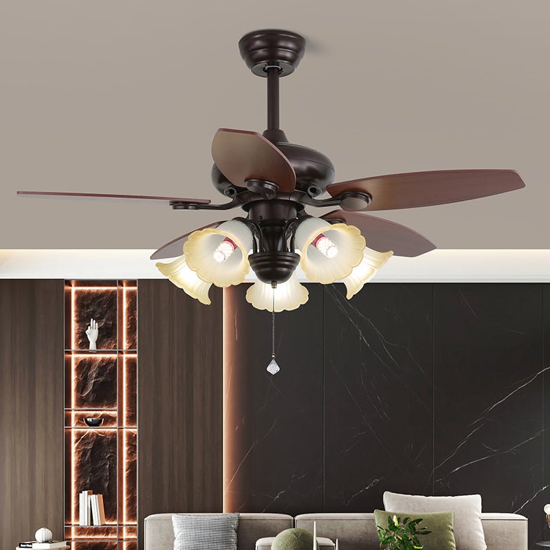 Elvael Classic Wood Glass Ceiling Fan Light