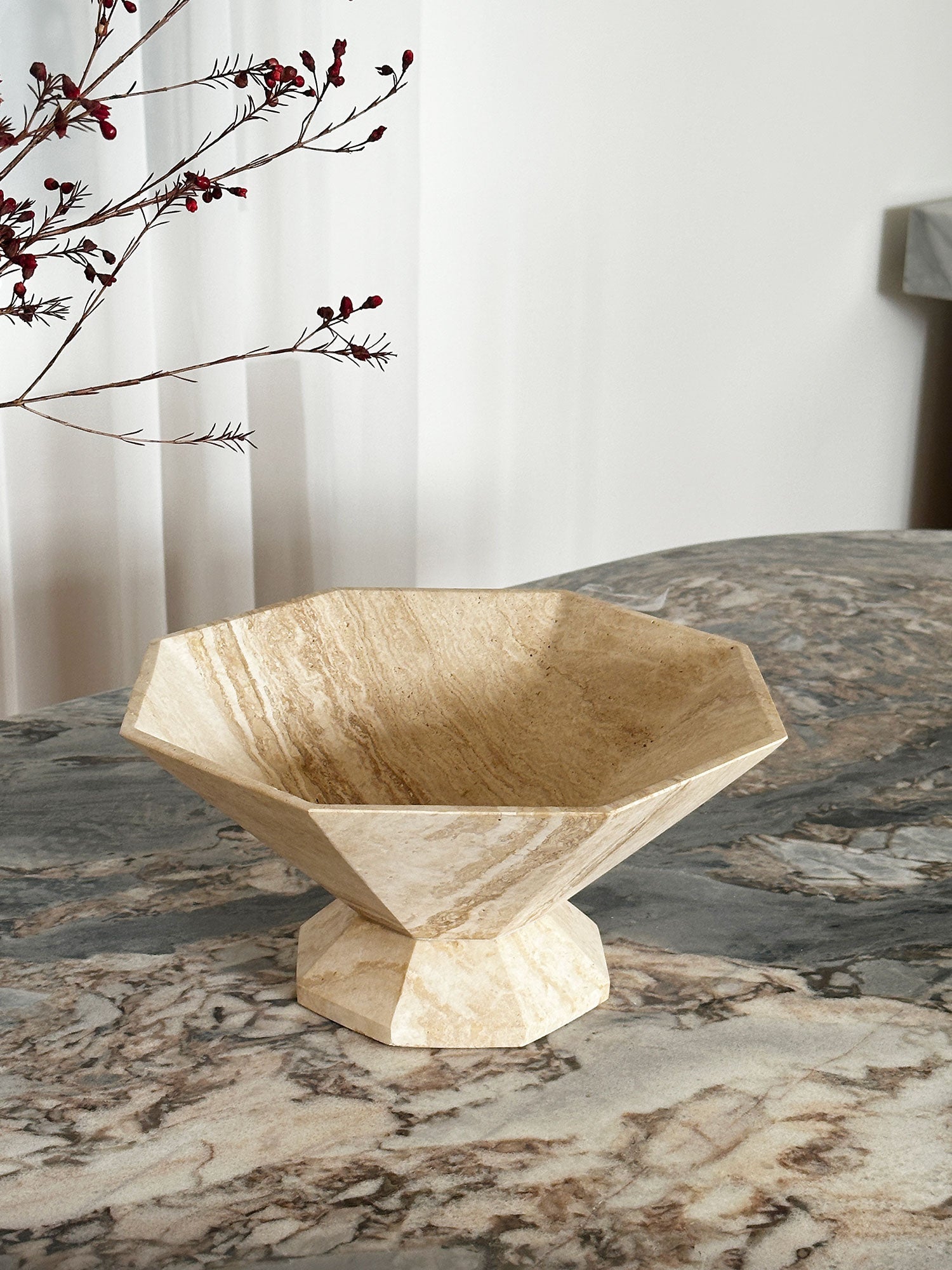 Selinel Facet Marble Pedestal Bowl