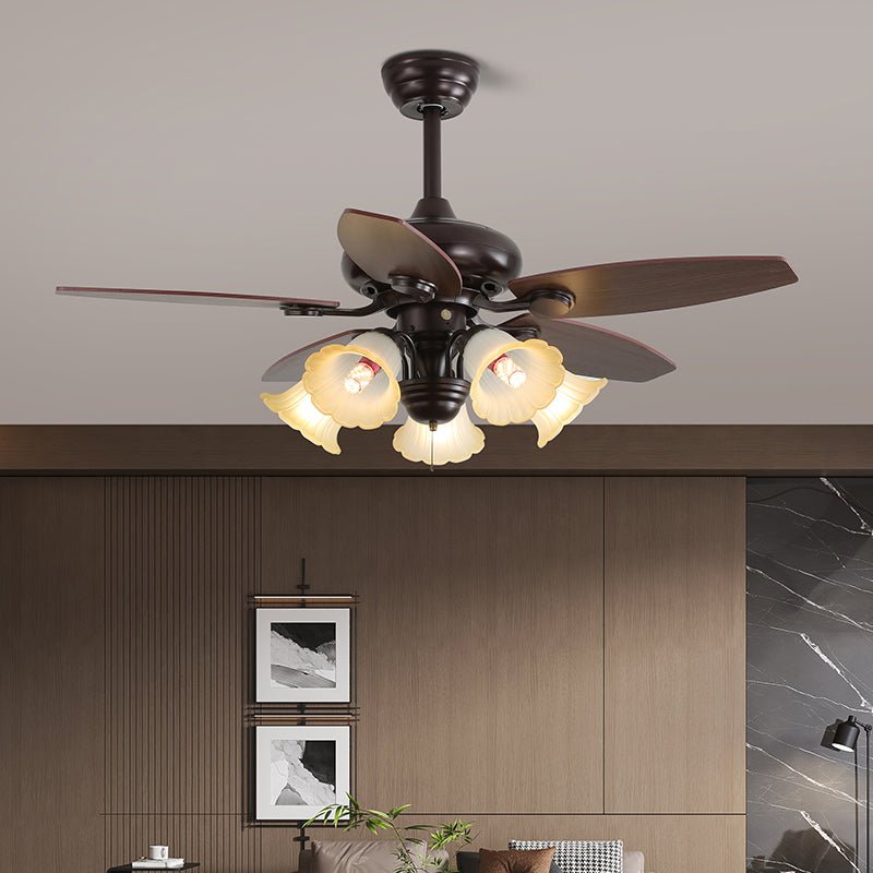 Elvael Classic Wood Glass Ceiling Fan Light