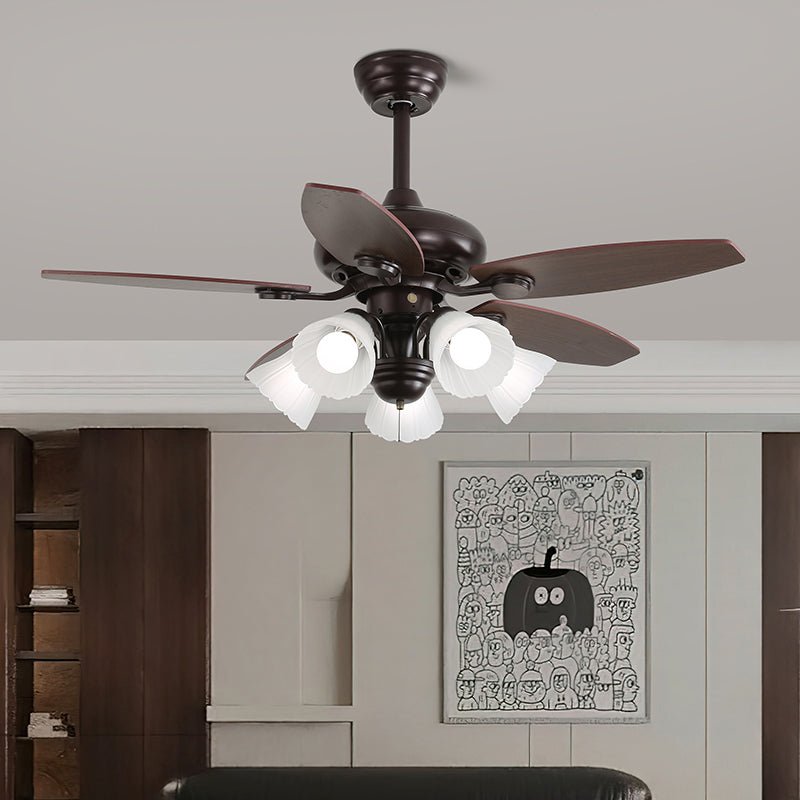 Elvael Classic Wood Glass Ceiling Fan Light