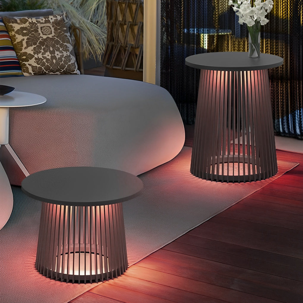 Kin Round Cage RGB Solar Iron Outdoor Table Lanterns