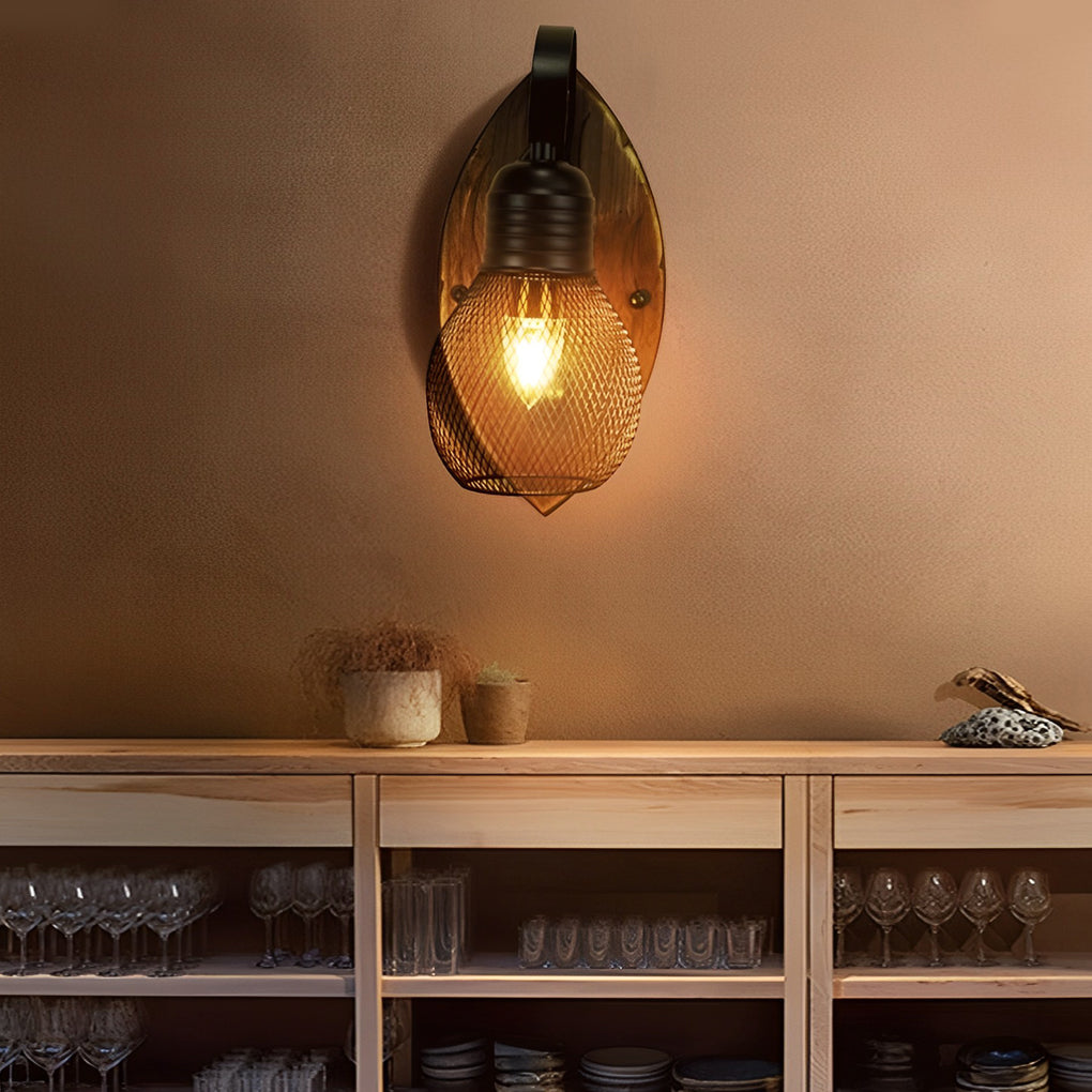 Elwin Antique Industrial Iron Wood Wall Light