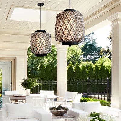 Orvee Rustic Modern Rattan Outdoor Pendants Lights