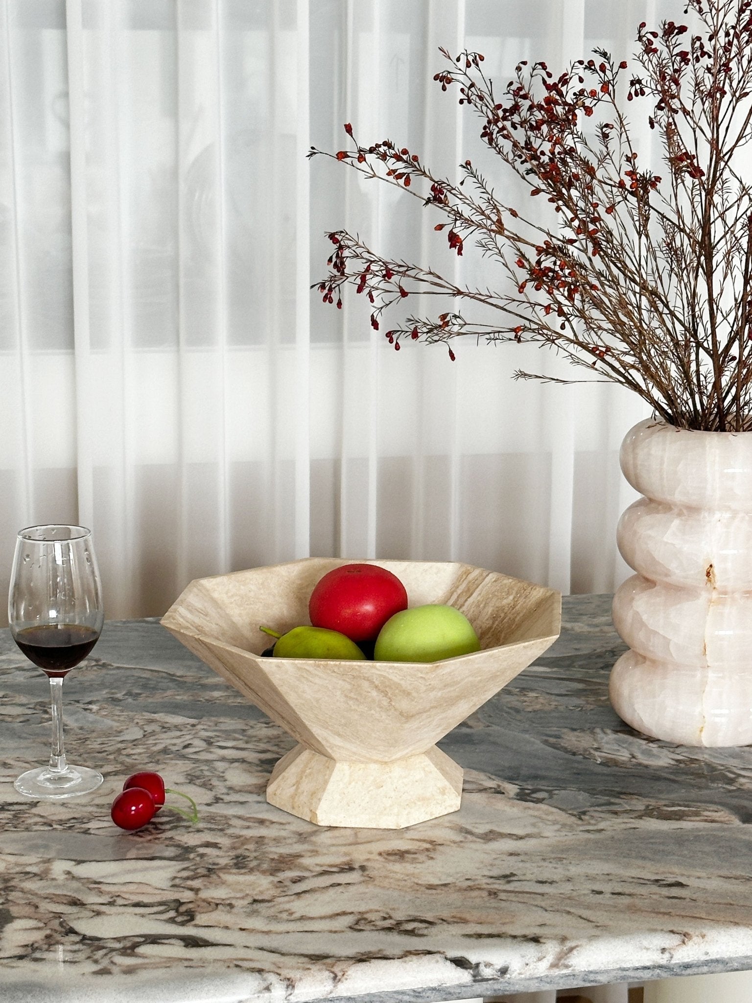 Selinel Facet Marble Pedestal Bowl