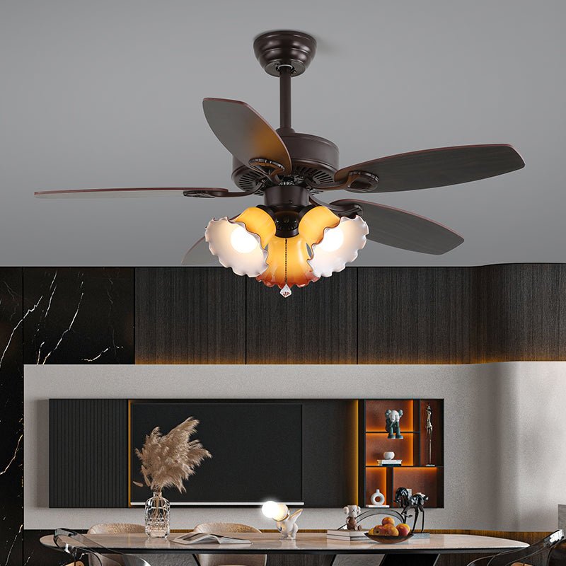 Elvael Classic Wood Glass Ceiling Fan Light