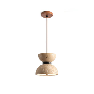 Tersus  Travertine Hourglass Pendant  Light Double-dome