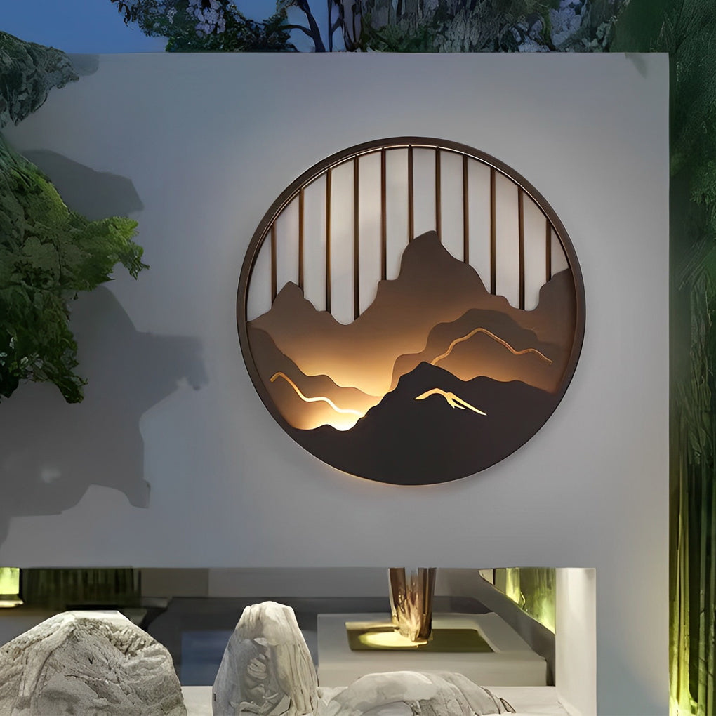 Mytle Round Mountain Scenery Iron Outdoor Wall Sconce