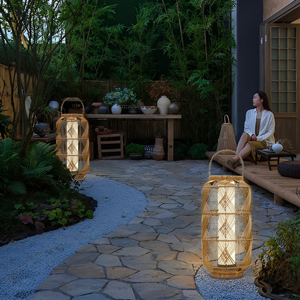 Ase LED Retro European Portable Rattan Outdoor Floor Lamp