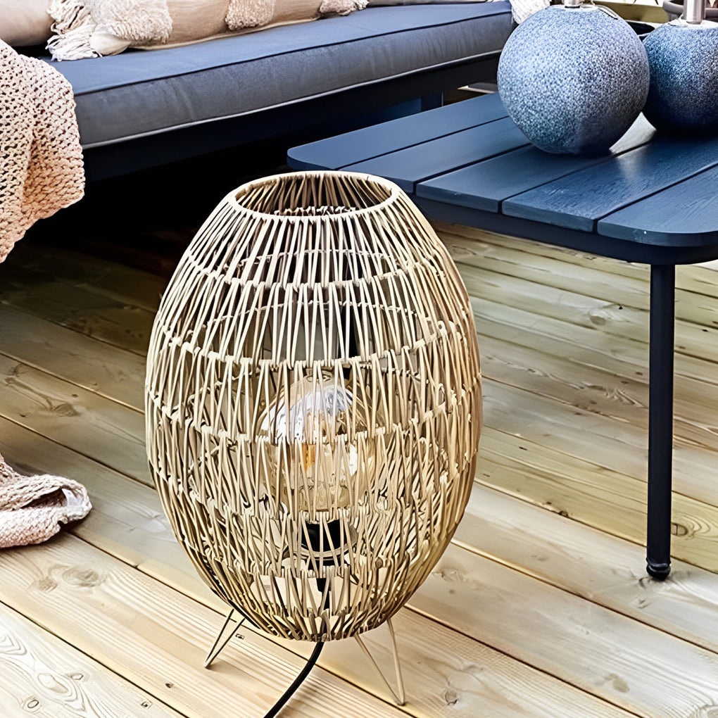 Dawn Elegant Oval Cage Rattan Outdoor Floor Lamp