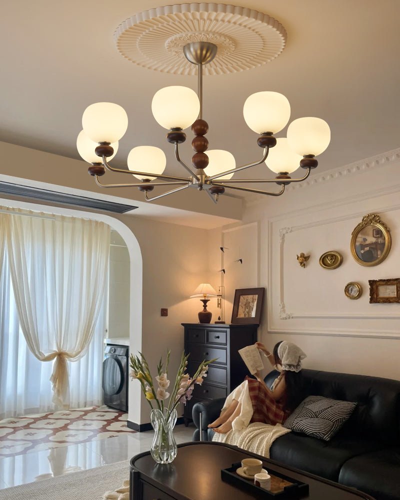 Vilorira Traditional Classic Orb Walnut Wood Glass Chandelier