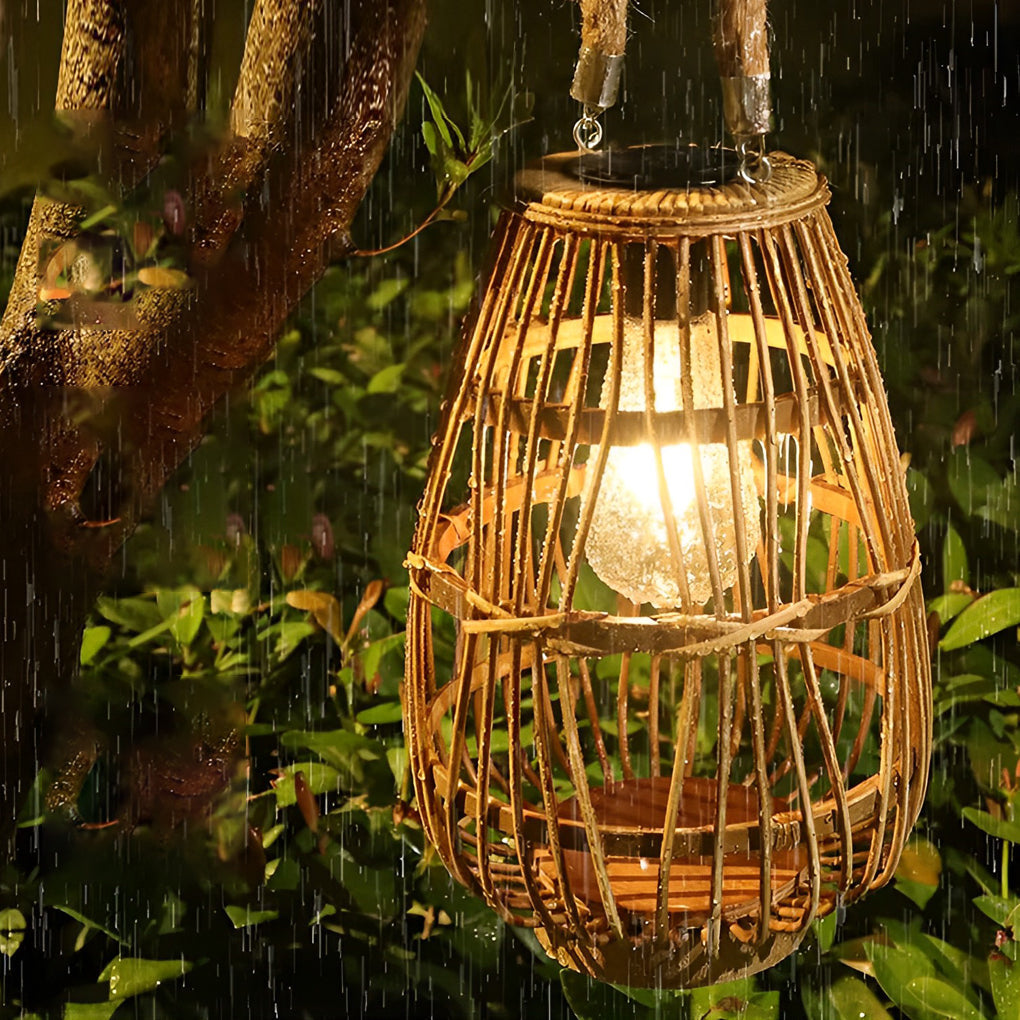 Shiley Portable Bamboo LED Retro Rattan Wood Outdoor Lanterns