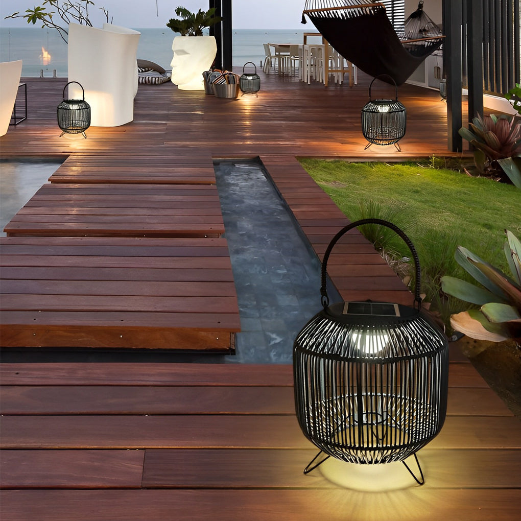 Jasmin Portable LED Retro Rattan Powered Outdoor Light