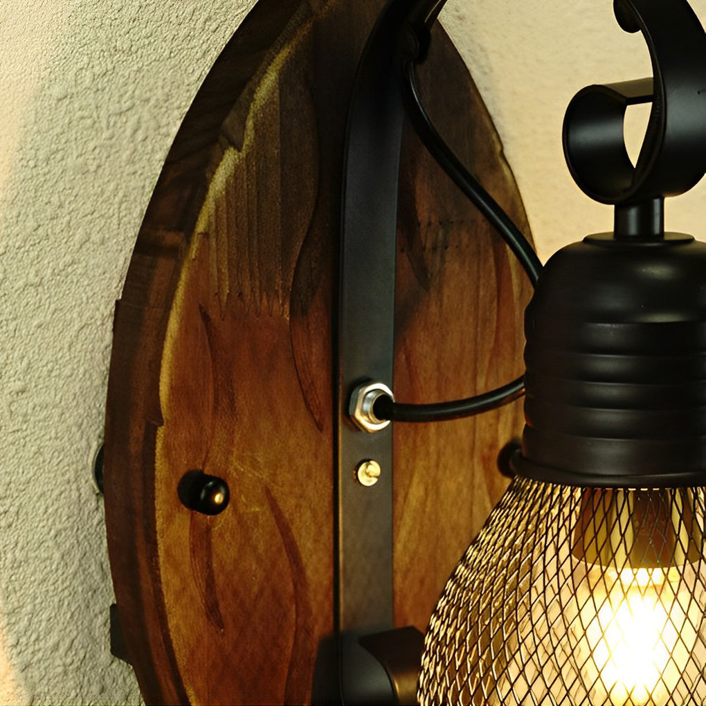 Elwin Antique Industrial Iron Wood Wall Light