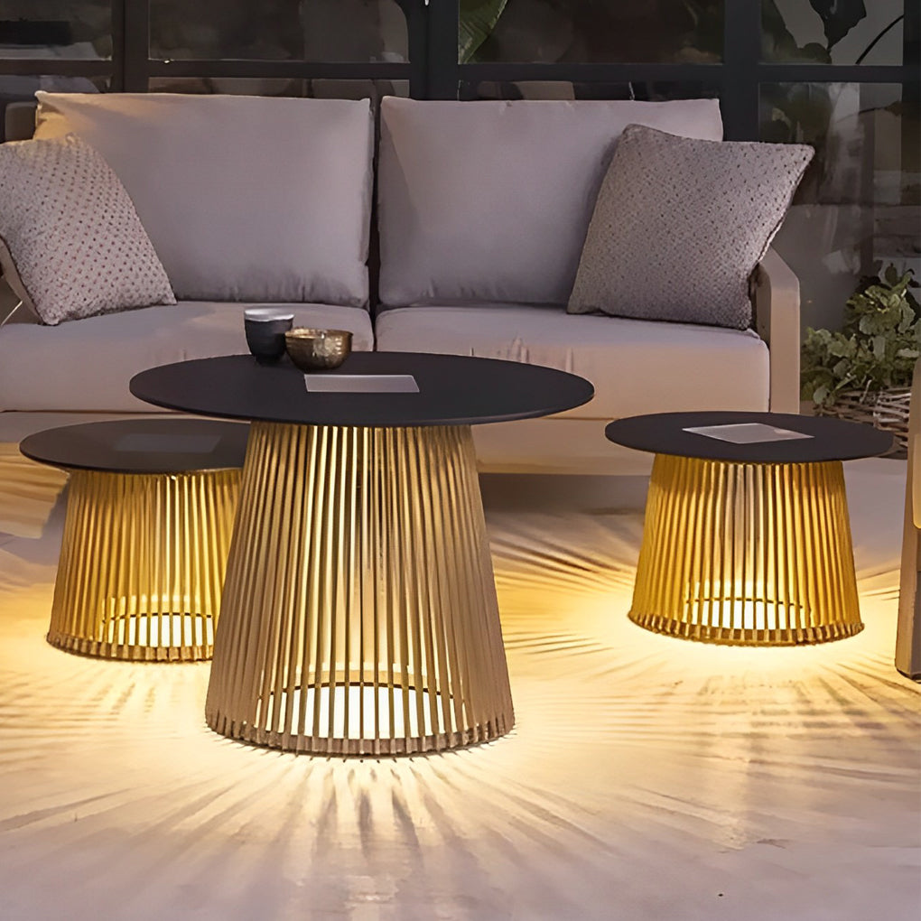 Kin Round Cage RGB Solar Iron Outdoor Table Lanterns