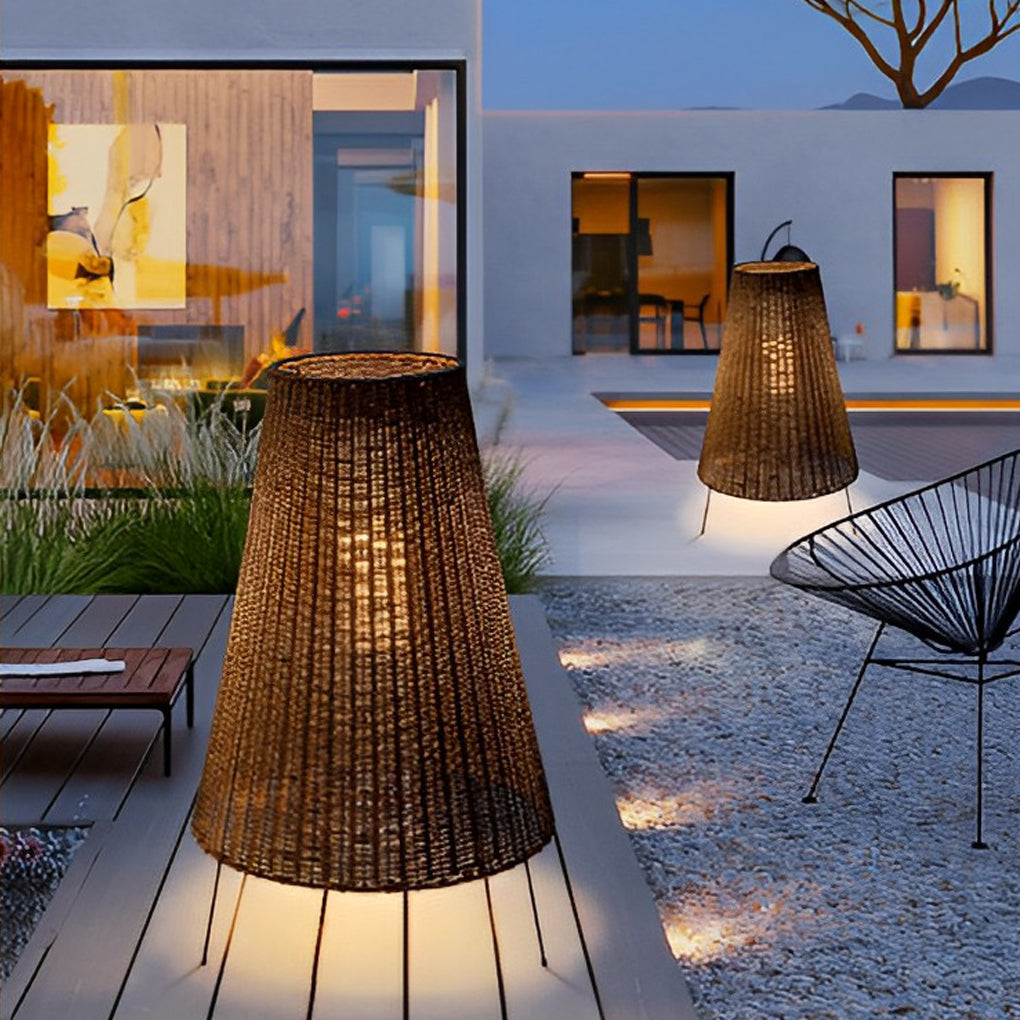 Tanya Shaded Tripod Rattan Outdoor Floor Lamp
