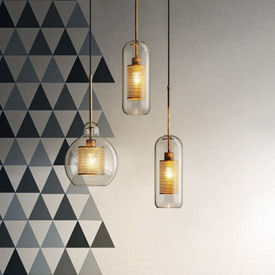 Arisha Golden Pendant Light, /Glass, Globe/Cylindric - Neutral Decor