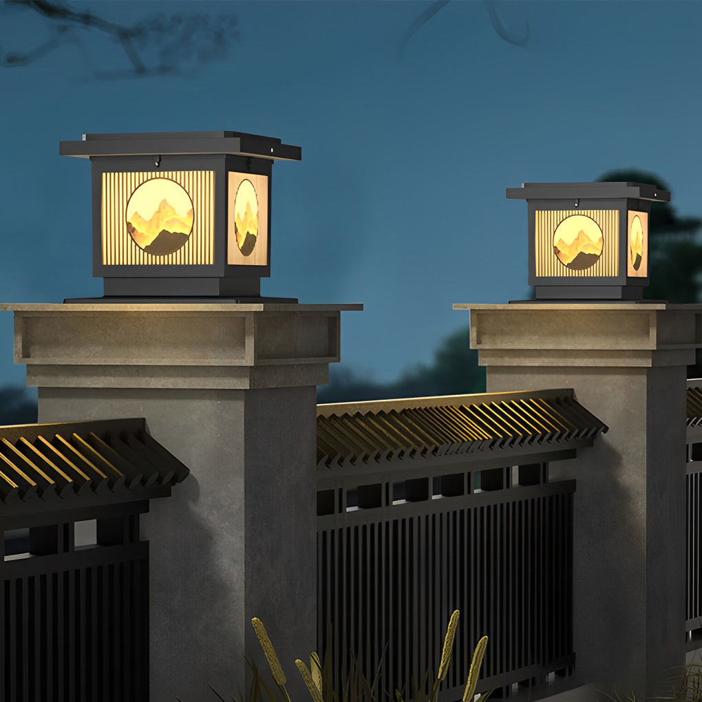 Danw Square Retro Scenery Aluminum Outdoor Post Caps Lights