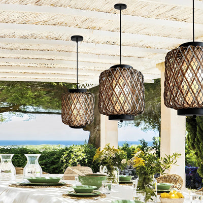 Orvee Rustic Modern Rattan Outdoor Pendants Lights
