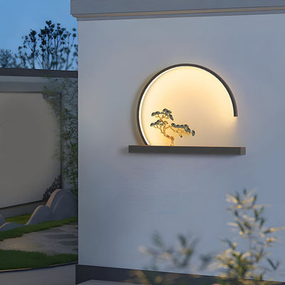 Ada Chinese Greeting Pine Steel Outdoor Wall Light
