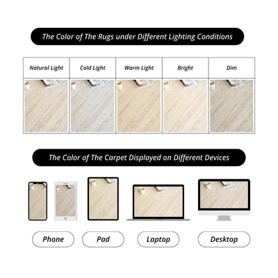 Tiberius washable rug color variations under different lighting conditions and on various devices.
