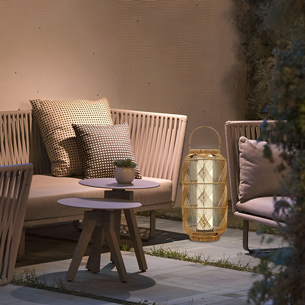 Ase LED Retro European Portable Rattan Outdoor Floor Lamp